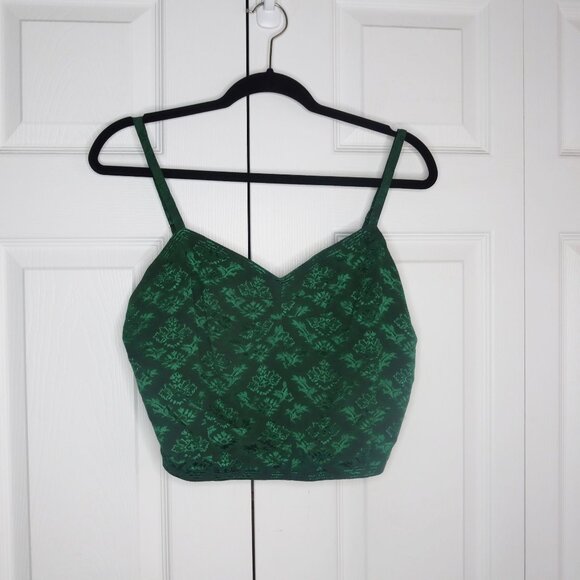 Sandro Green Jacquard Satin Corset Hook & Eye Crop Top Women's Size 3 Large L - Picture 1 of 7
